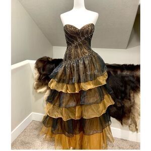 Stunning Beaded Asymmetric Layered Tulle Ruffle Party Dress